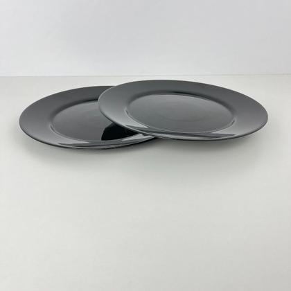 Imagem de 08 Pratos Redondo Jantar Vidro Opalino Preto Mesa Posta 26cm