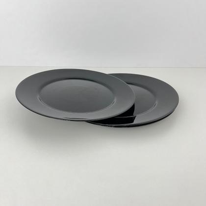 Imagem de 08 Pratos Redondo Jantar Vidro Opalino Preto Mesa Posta 26cm