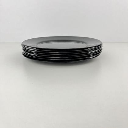 Imagem de 08 Pratos Redondo Jantar Vidro Opalino Preto Mesa Posta 26cm
