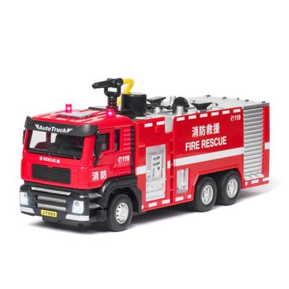 Imagem de 1:50 Veículos de engenharia modelo de carro de ante simulam caminhão de resgate de incêndio com escada de tanque brinquedos de spray de água de luz Diecasts & Toy Veículos