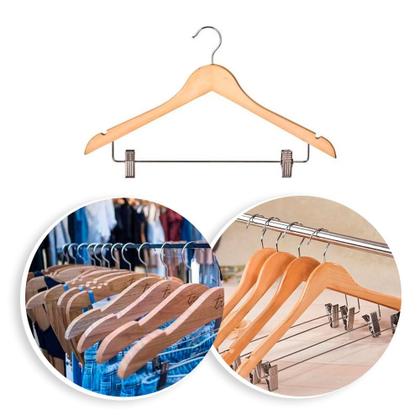 Imagem de 1 Cabide de Madeira com Presilha para Calça ou Kit com 3 Cabides