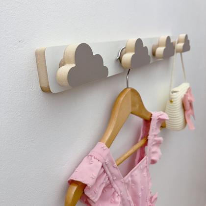 Imagem de 1 Cabideiro parede infantil pendurador roupas cabide nuvem