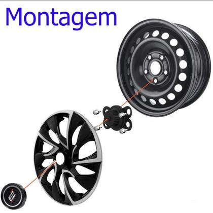 Imagem de 1 Calota Esportiva Modelo Evolution Aro 14 Polegadas Prata com Grafite Universal Elitte