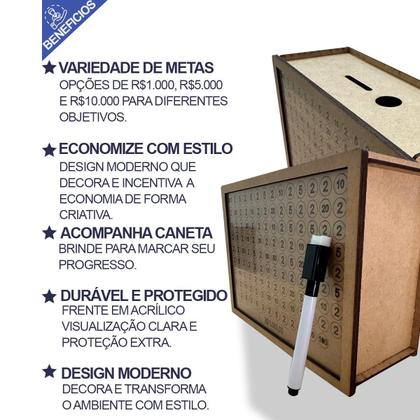 Imagem de 1 Cofre Guardar Dinheiro Woodbox Criativo Decorativo Método Japonês Prático e Rápido para Guardar 10 Mil reais - Cofre Poupança, Cofrinho.