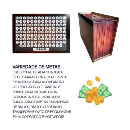 Imagem de 1 Cofre Guardar Dinheiro Woodbox Criativo Decorativo Método Japonês Prático e Rápido para Guardar 10 Mil reais - Cofre Poupança, Cofrinho.