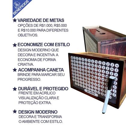 Imagem de 1 Cofre Guardar Dinheiro Woodbox Criativo Decorativo Método Japonês Prático e Rápido para Guardar 10 Mil reais - Cofre Poupança, Cofrinho.