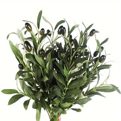Imagem de 1 haste Galho Planta Artificial oliveira Olivas Verde 45cm