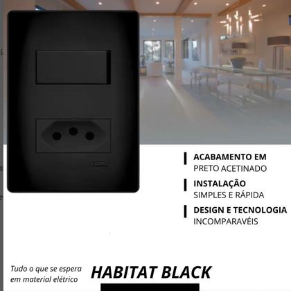 Imagem de 1 interruptor simples e 1 tomada 20A Preto Fosco Fame