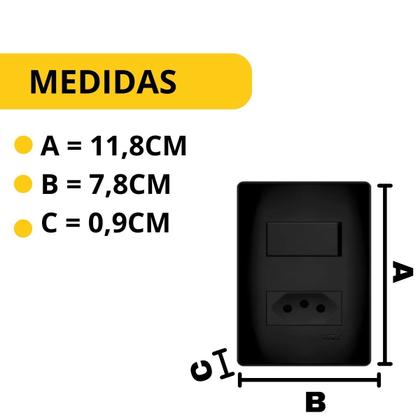 Imagem de 1 interruptor simples e 1 tomada 20A Preto Fosco Fame