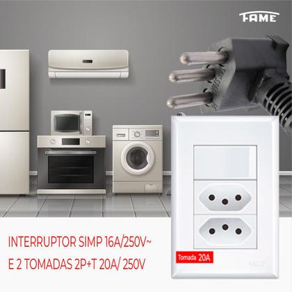 Imagem de 1 Interruptor Simples E 2 Tomada 2p+t 20a/250v Fame