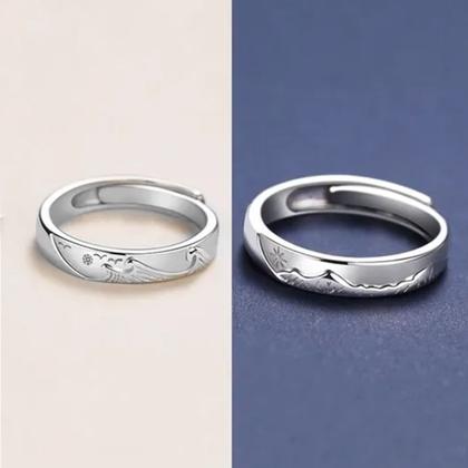 Imagem de 1 Par Aliança Sol & Lua Compromisso Prata Ajustável Mod5