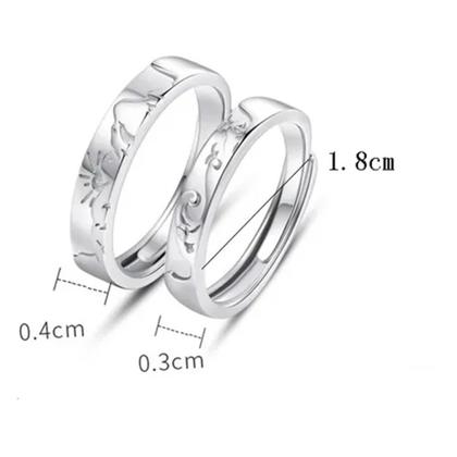 Imagem de 1 Par Aliança Sol & Lua Compromisso Prata Ajustável Mod5