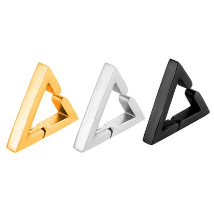 Imagem de 1 par de brinco Triangular pressão em aço não precisar furo cor prata dourado preto