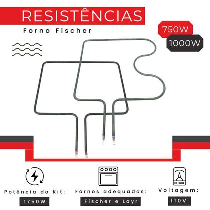 Imagem de 1 Par de Resistência Elétrica 127v 1750w Forno Fischer Grill + Termostato 50/320C 20A 250V