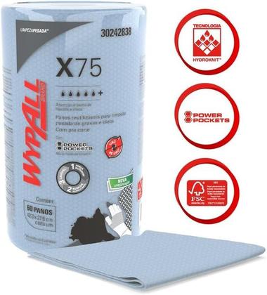 Imagem de 1 Rolo Pano Wiper Wypall X70 e 1 Rolo X75 Kimberly Clark
