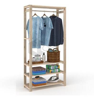 Imagem de 1 suporte p/ roupa com prateleiras + 1 cabideiro com nichos.