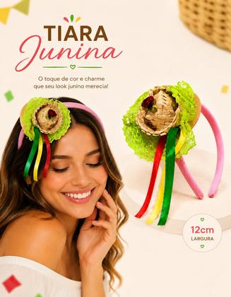 Imagem de 1 Tiara Chapeuzinho Festa Junina Infantil Luxo com Fitas Coloridas Acessório Caipira para Arraiá, Quadrilha e São João