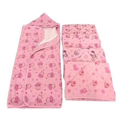 Imagem de 1 Toalha De Banho Rosa Bebê Forrada De Fralda Com Capuz