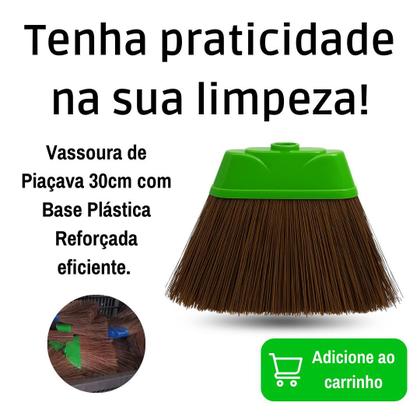 Imagem de 1 Vassoura Piaçava 30cm Base Plástica Reforçada Sem Cabo Limpeza Pesada Varre Chão Casa Quintal