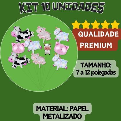 Imagem de 10 Balão Animais Fazendinha Metalizado Centro Mesa Pequeno