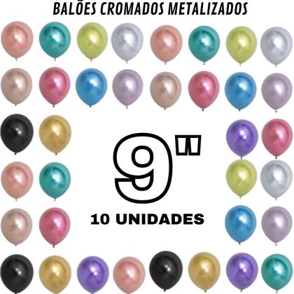 Imagem de 10 Balão Bexiga Cromado, Balões 9 Polegadas Pacote De 10 Unds, Balão Metalizado Brilhante