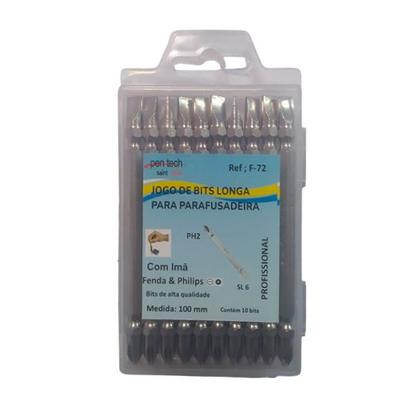 Imagem de 10 Bits Ponta Dupla Philips e Fenda Longa 100mm Imantada