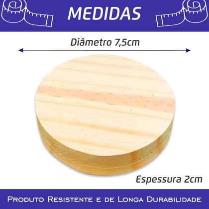 Imagem de 10 Bolachas Disco Madeira Pinus 7,5 Cm Diâmetro Artesanato - PEQUENO