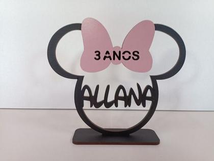 Imagem de 10 Centros De Mesa Minnie Laço Rosa Personalizado Mdf 12cm