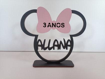 Imagem de 10 Centros De Mesa Minnie Laço Rosa Pintado De Preto Atras
