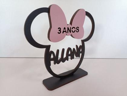 Imagem de 10 Centros De Mesa Minnie Laço Rosa Pintado De Preto Atras