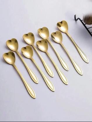 Imagem de 10 colheres design coração em aço inoxidável dourada
