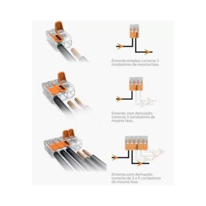 Imagem de 10 Conector Emenda 3 Polos Cinza Para Cabos 0,08- 4,0Mm Wago