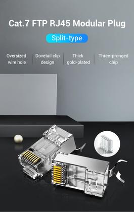 Imagem de 10 Conectores Cat7 Rj45 Ftp Modular Banhado Vention