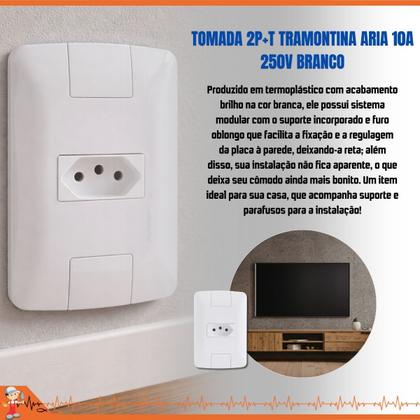 Imagem de 10 Conjuntos Tomada Tramontina Aria 4x2 10a 2P+T Parafuso oculto