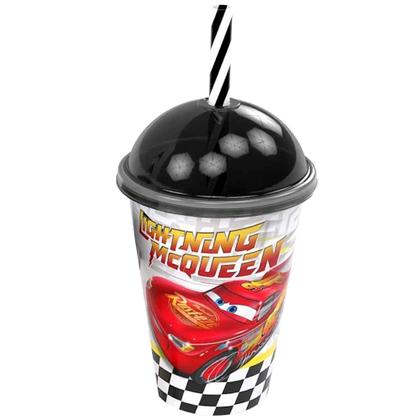 Imagem de 10 Copos com Canudo e Tampa 280ml do Carros Mcqueen p/ Sacola Surpresa Festa
