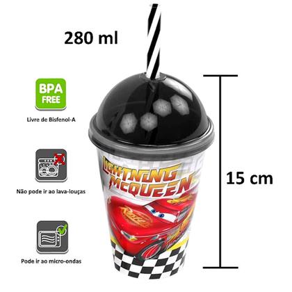 Imagem de 10 Copos com Canudo e Tampa 280ml do Carros Mcqueen p/ Sacola Surpresa Festa