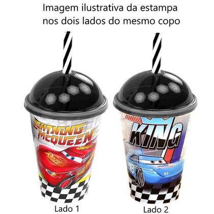 Imagem de 10 Copos com Canudo e Tampa 280ml do Carros Mcqueen p/ Sacola Surpresa Festa