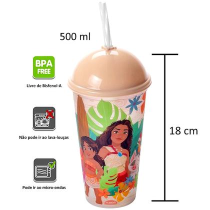 Imagem de 10 Copos para Suco e Refrigerante 500ml com Canudo da Moana