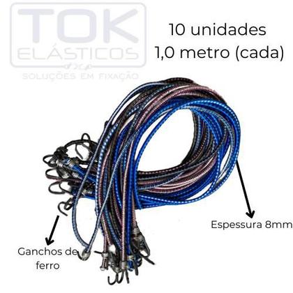 Imagem de 10 Cordas Elásticas Grossas Ganchos de Ferro 1,0 metro