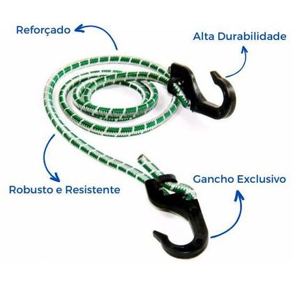 Imagem de 10 Cordas Elásticas Grossas Ganchos de Plástico 2,0 metros