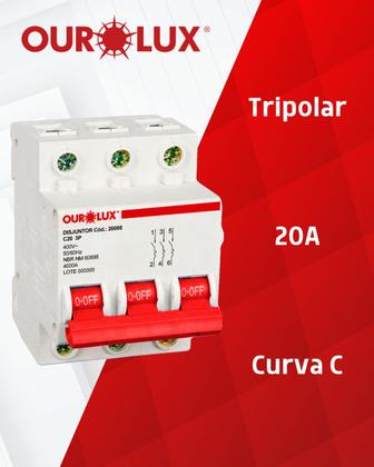 Imagem de 10 Disjuntor Tripolar 20 Amperes Curva C Ourolux