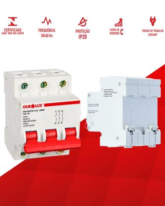 Imagem de 10 Disjuntor Tripolar 20 Amperes Curva C Ourolux