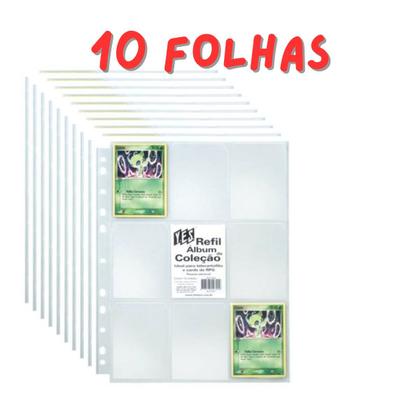 Imagem de 10 Folhas Plástica YES com 9 bolsos para Pastas Fichárioo Álbuns Pokémon Armazenar Guardar Proteger Cards Cartas Naruto Yu Gi OH Dragon Ball