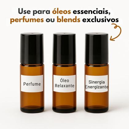 Imagem de 10 Frascos 5ml Vidro Ambar Oleo Essencial Roll On Perfume