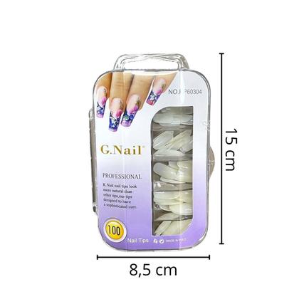 Imagem de 10 Kit Com 100 Unhas Postiças Nails Oval Natural Estojo