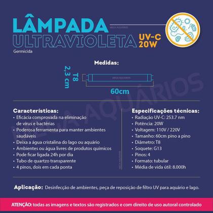 Imagem de 10 Lâmpadas Uv 20W Germicida Ultravioleta 60Cm Fluorescente