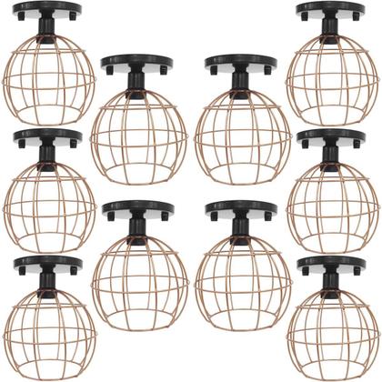 Imagem de 10 Lustres Teto Plafon Industrial Aramado Globo Cobre Rose Retrô Luminária Vintage Preto Agp Ilumini