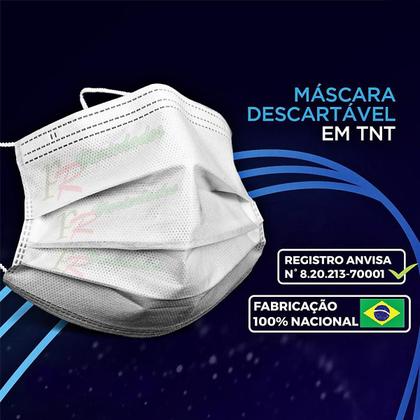 Imagem de 10 Máscara Descartável Branco Proteção Tripla Cx C/50 Peças