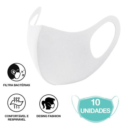 Imagem de 10 Máscaras Laváveis Reutilizável Branca Cuidado Pessoal