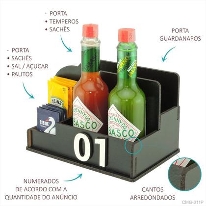 Imagem de 10 Organizador de Mesa Porta Sachê Sal Pimenta Guardanapo Lanchonete Preto